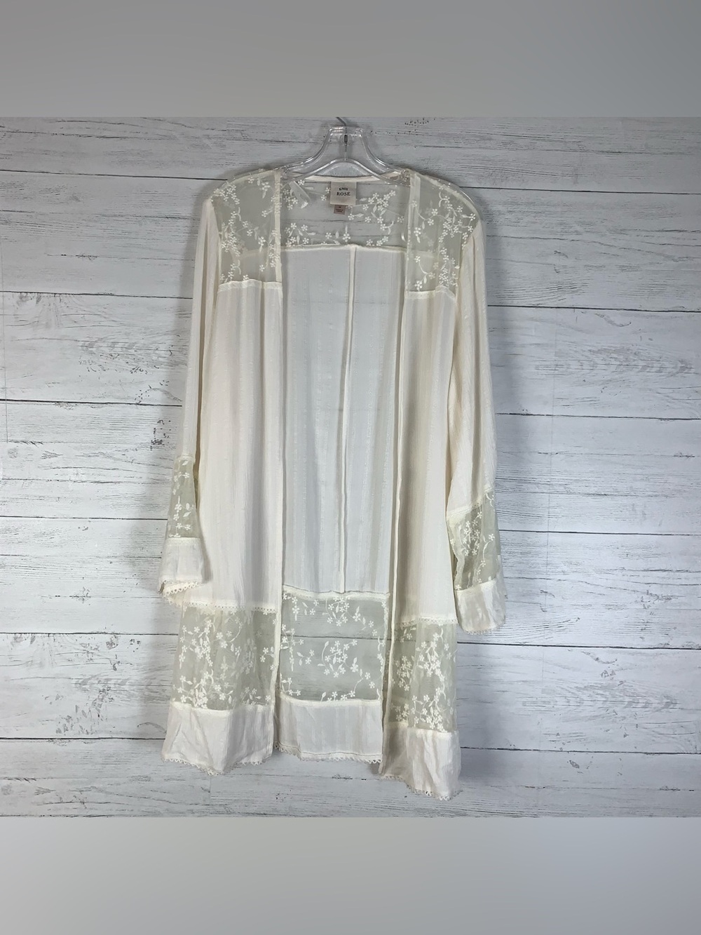 Knox Rose Duster Sz M Lace Trim Bell Sleeve Ivory Swim Coverup Festival Cardigan